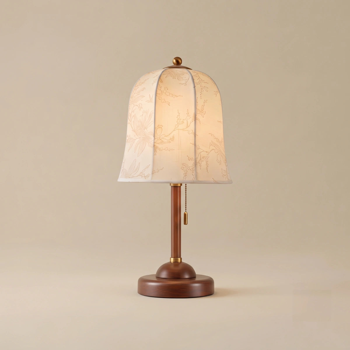 Modern Fabric Table Lamp – Copper and Walnut Wood Bedside Light for Bedroom