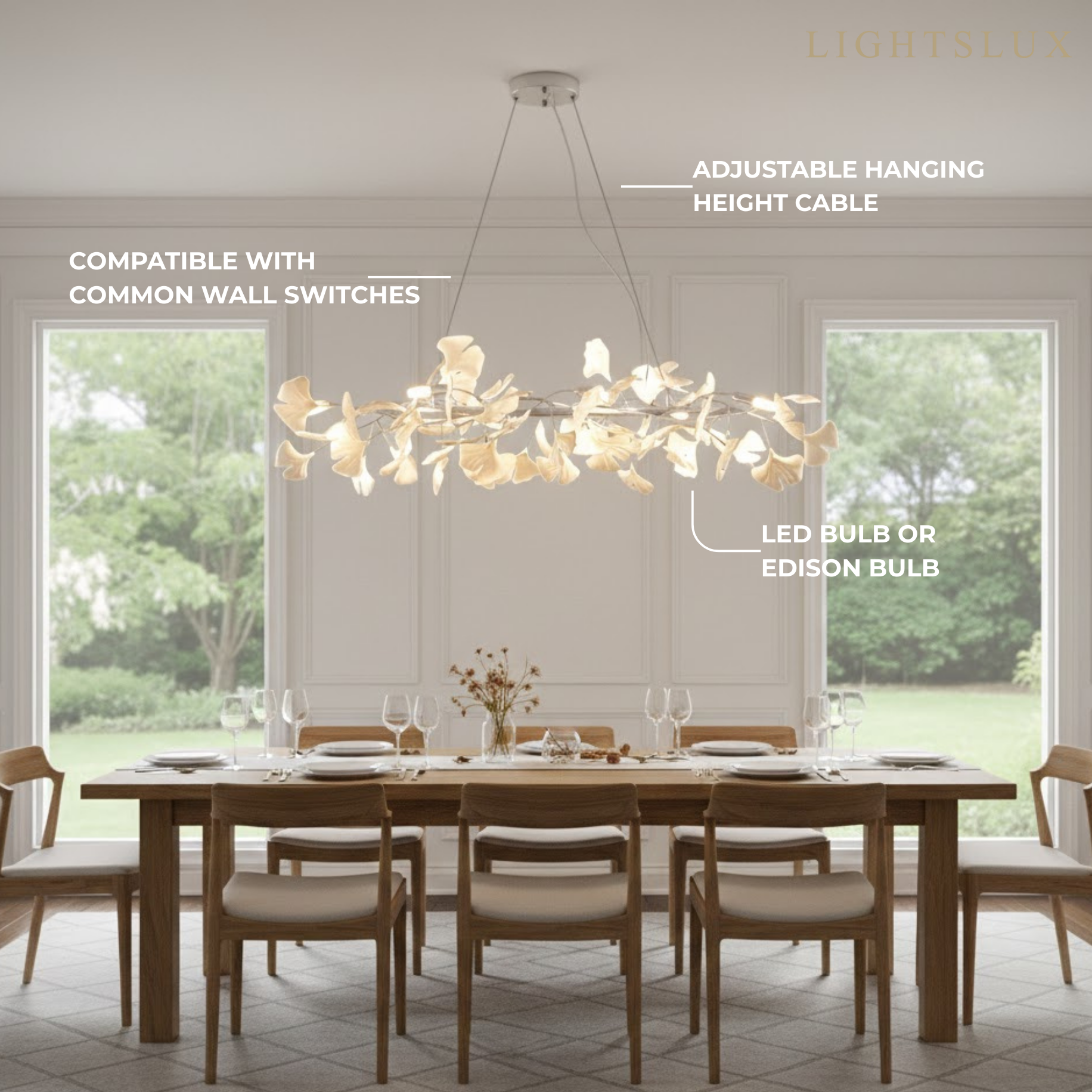Modern Ginkgo Chandelier – Ceramic Petal Ceiling Light