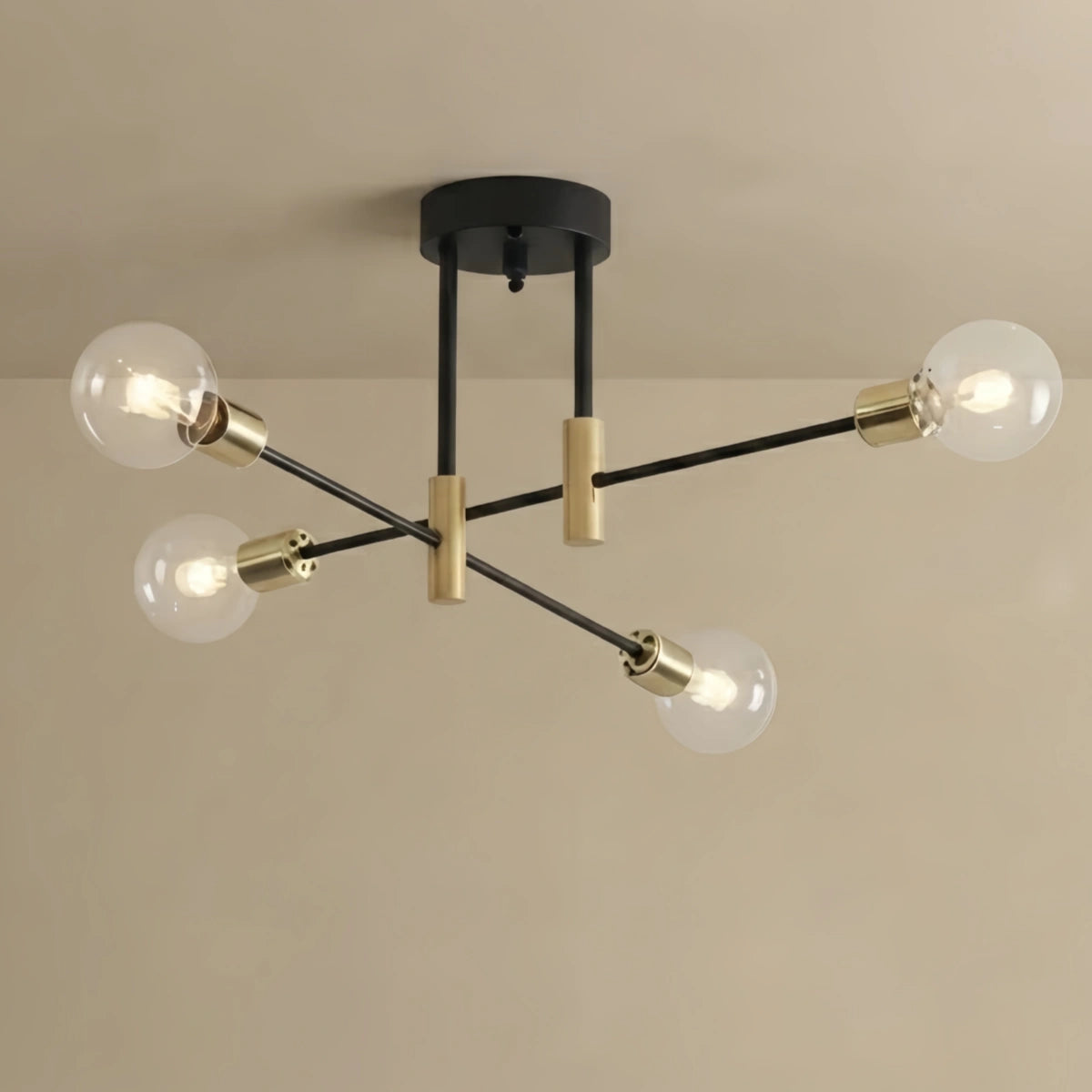 Modern Branching Chandelier – Black/Gold Metal Fixture 4/6/8 Heads Living Room
