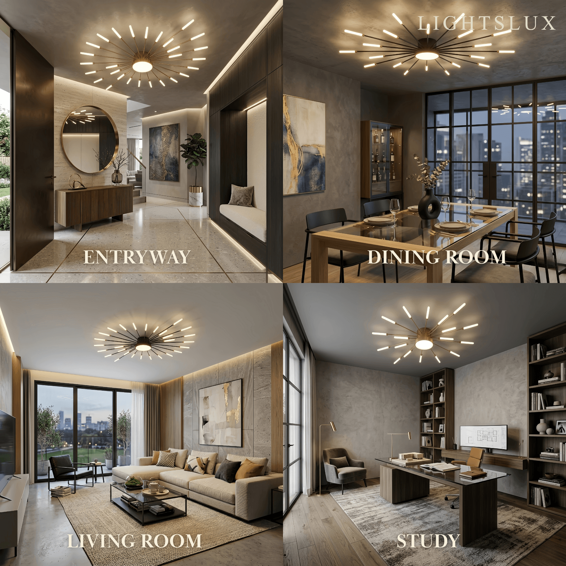 Nebula Modern Firework Ceiling Light – Gold/Black for Bedroom Dining Room Living Room