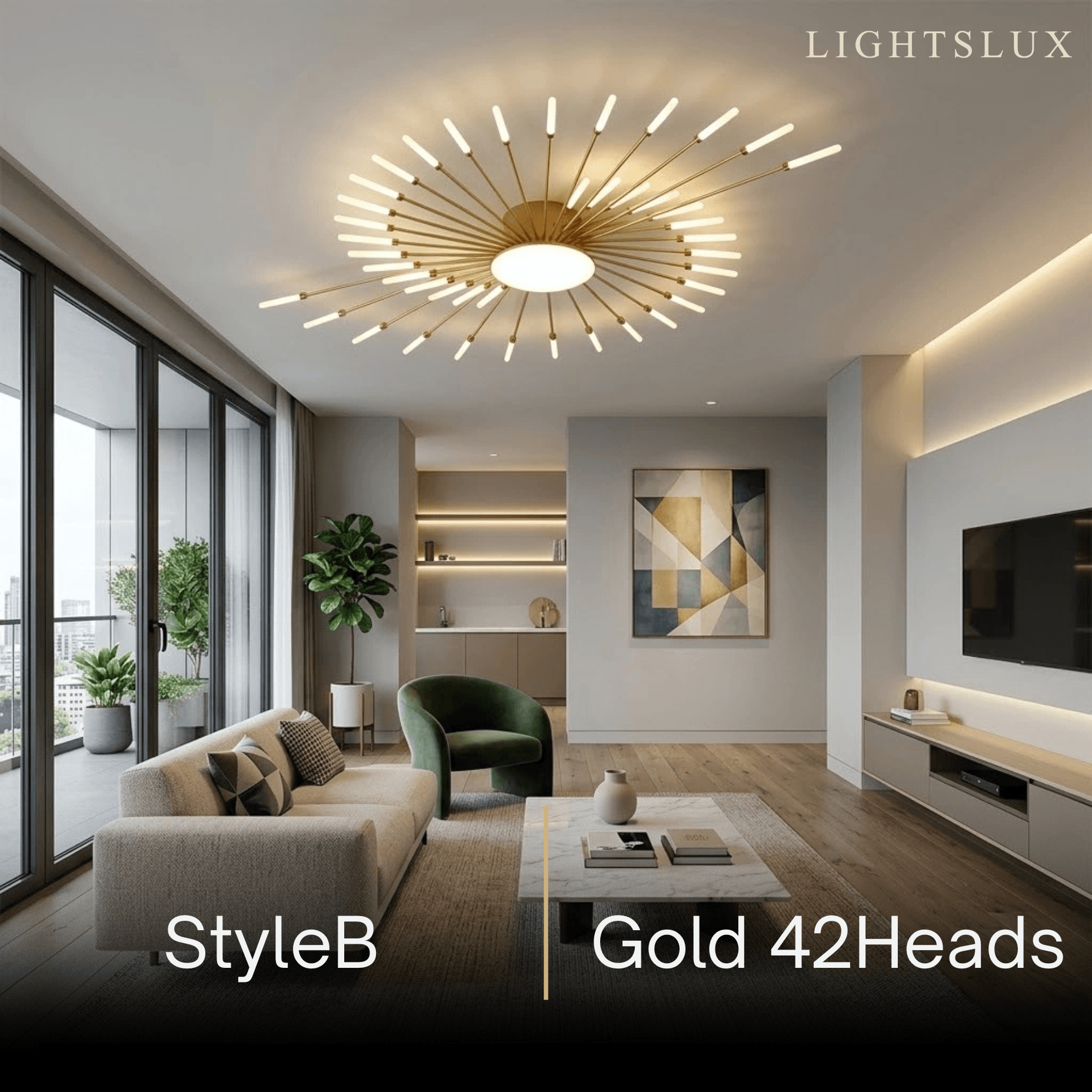 Nebula Modern Firework Ceiling Light – Gold/Black for Bedroom Dining Room Living Room