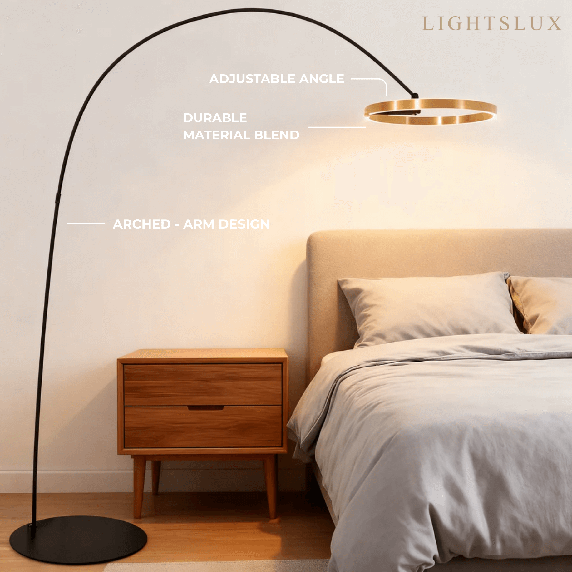 Velora Modern Round Floor Lamp – Minimalist Black Metal Design