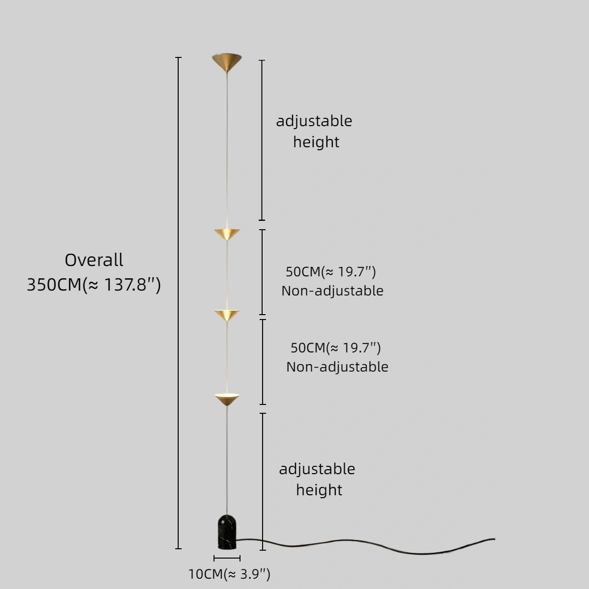 Arcato Minimalist 3-Light Pendant Lamp -- Iron & Marble with Adjustable Height in Black/Gold for Living Room Bedroom