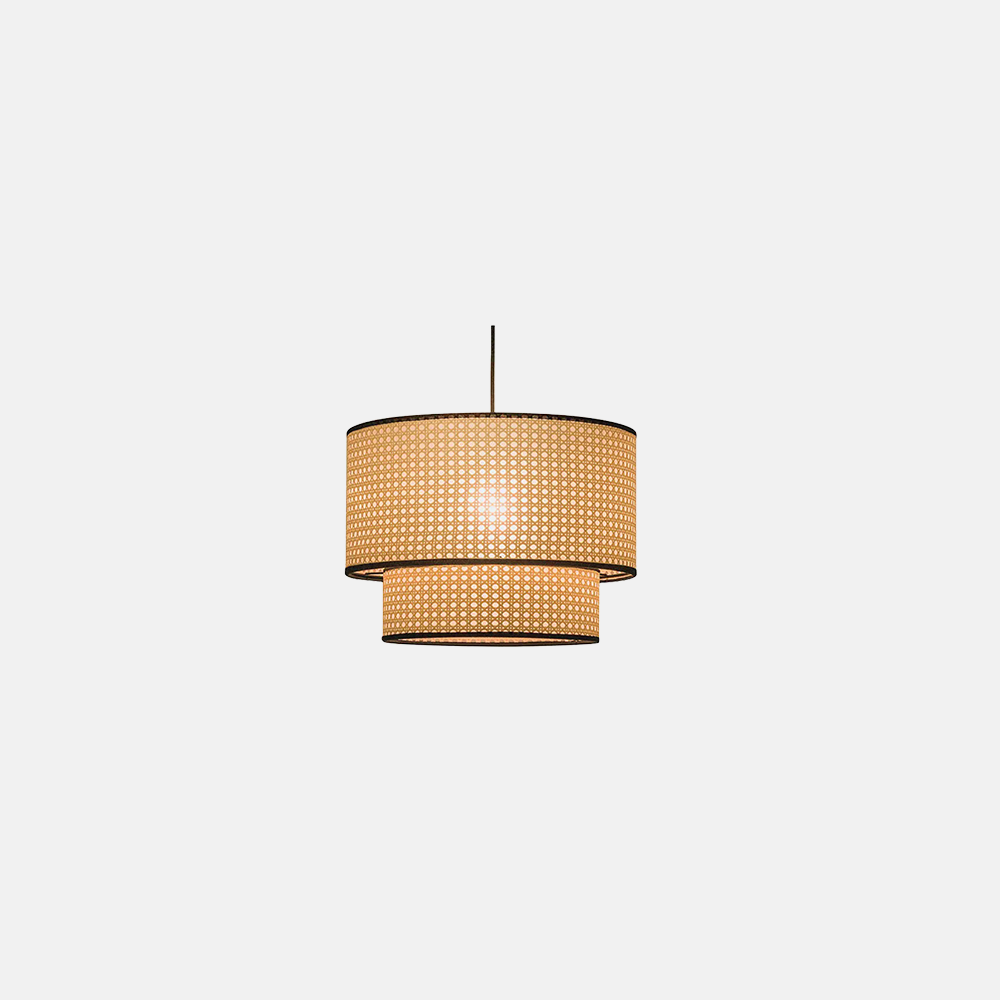 Japanese Rattan Pendant Light - Double-Layer Wood Lantern
