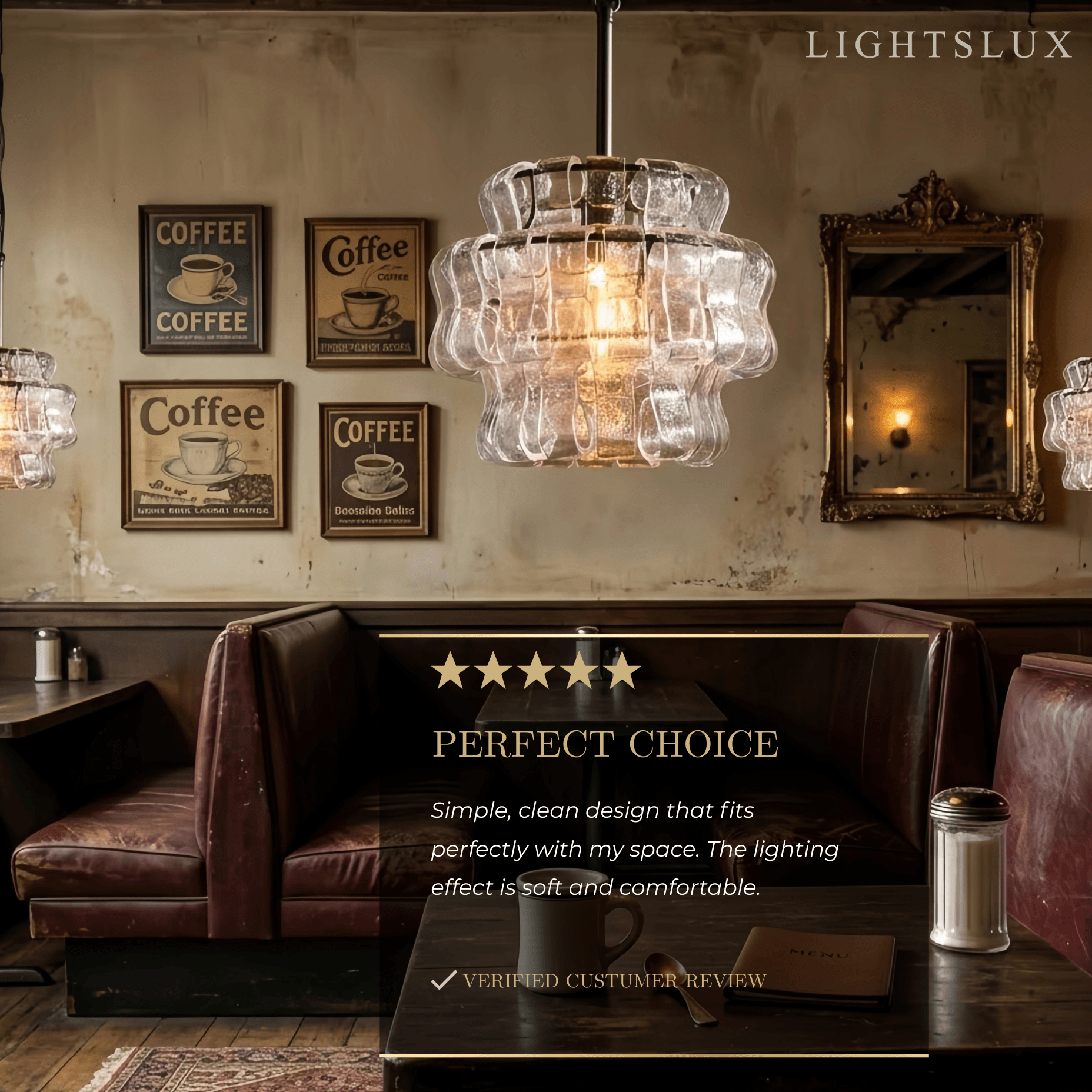 Art Deco Pendant Light -- Curved Textured Glass & Electroplated Brass