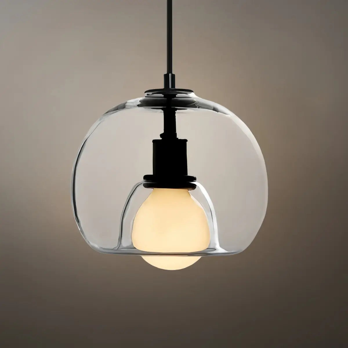 Minimalist Glass Pendant Light – Metal Clear Smoke Cognac