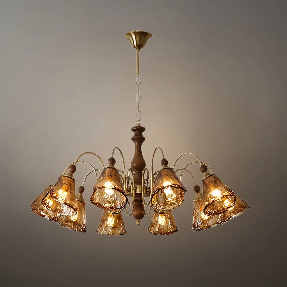 Vintage Multi-Light Ceiling Light — Metal, Glass & Wood with Copper & Walnut