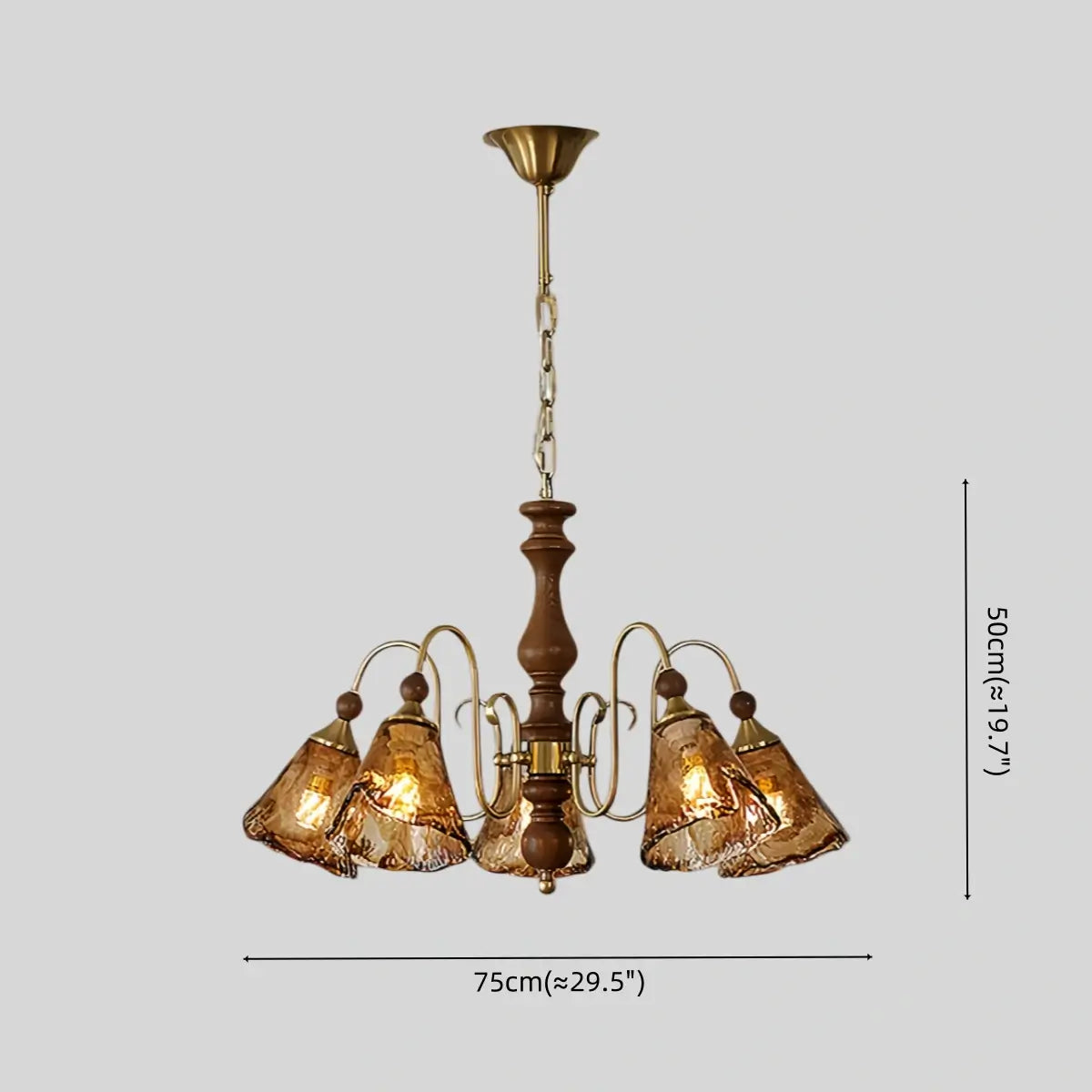 Vintage Multi-Light Ceiling Light — Metal, Glass & Wood with Copper & Walnut