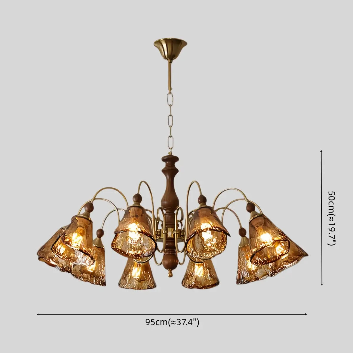 Vintage Multi-Light Ceiling Light — Metal, Glass & Wood with Copper & Walnut