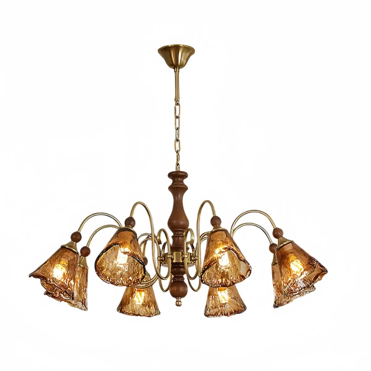 Vintage Multi-Light Ceiling Light — Metal, Glass & Wood with Copper & Walnut