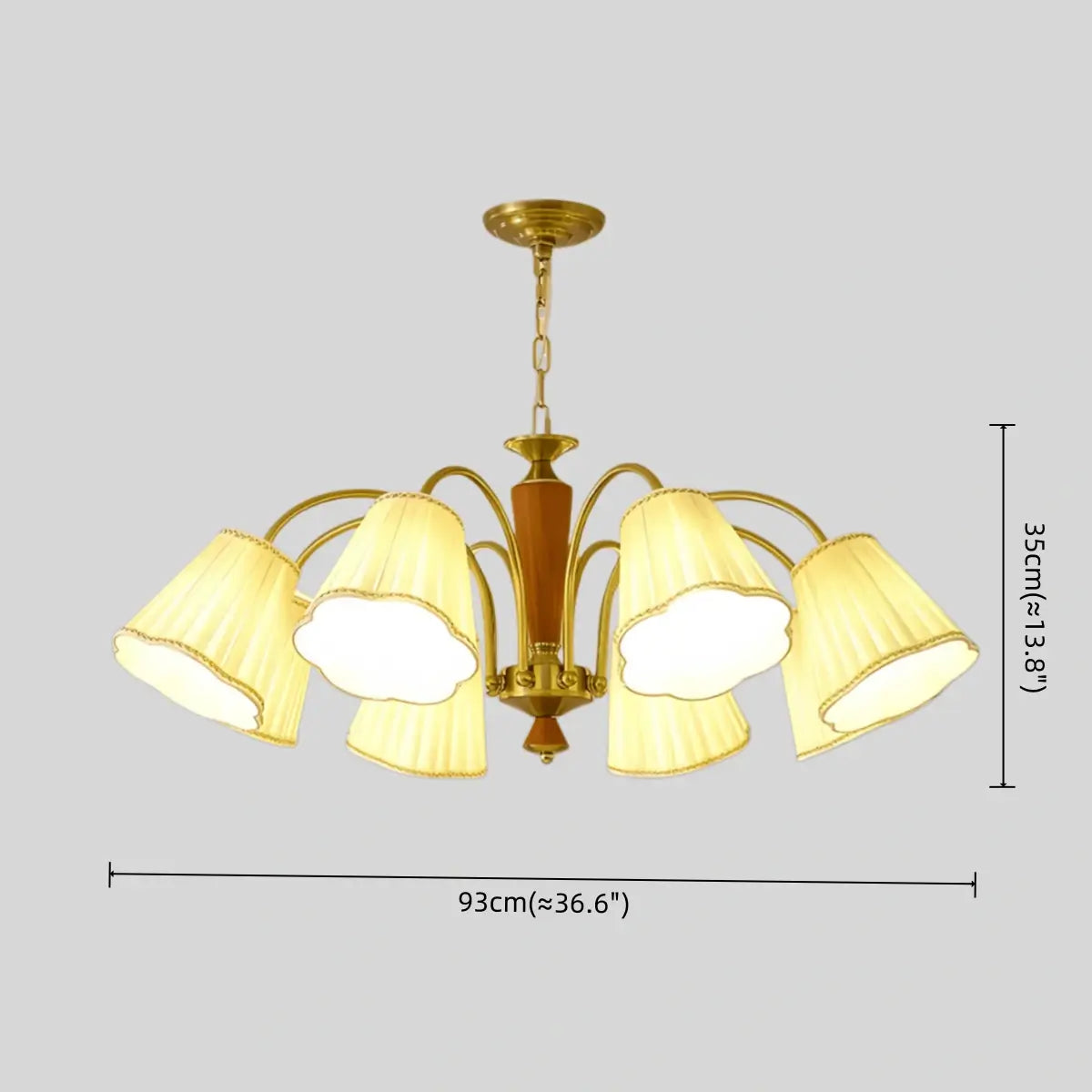 Modern Ceiling Lingt — Metal, Fabric & Walnut Wood with Gold & Walnut