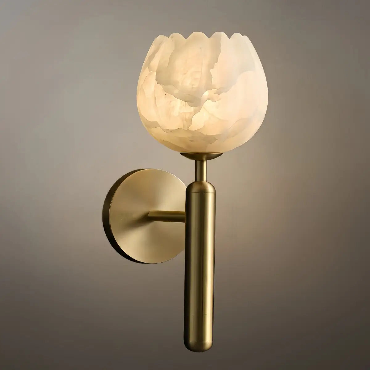 Alba Modern Wall Lamp -- Brass & Alabaster Flowers