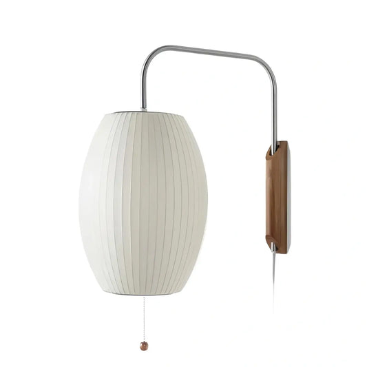 Modern Plug-In Wall Lamp -- Polymer Steel Walnut Metal Chrome & Walnut with White Shade