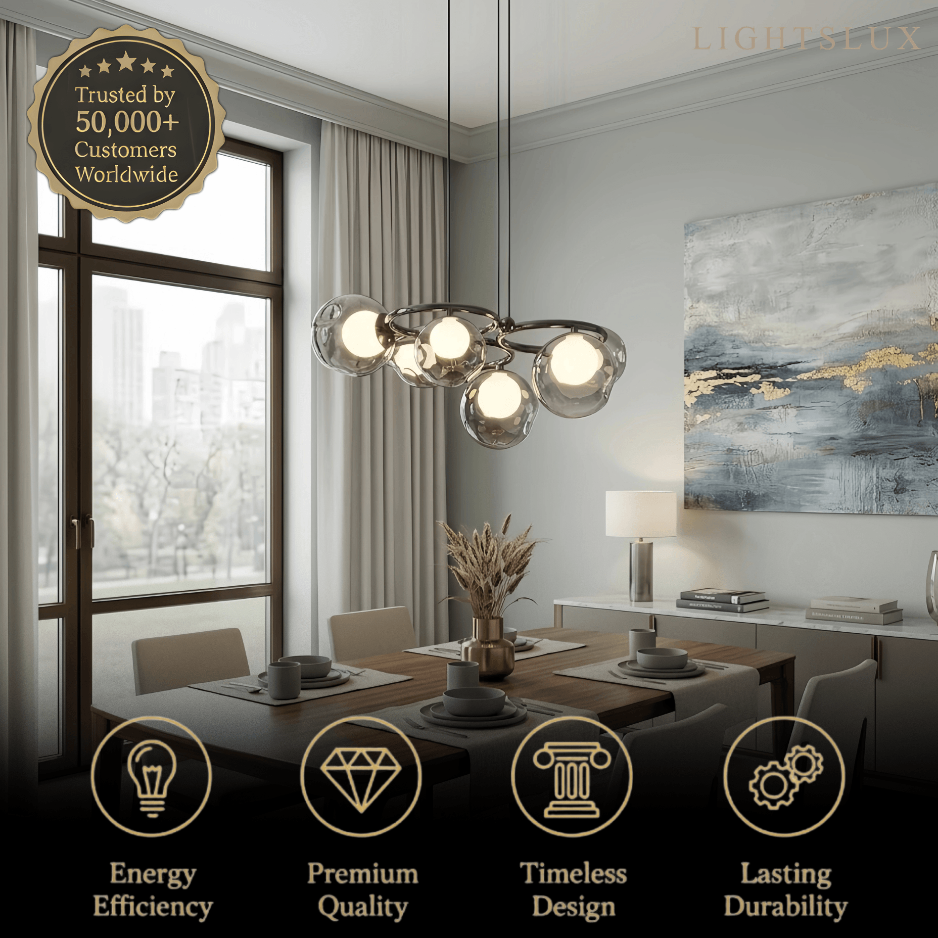 Modern Pendant Light — Iron & Glass Black Smoke Grey