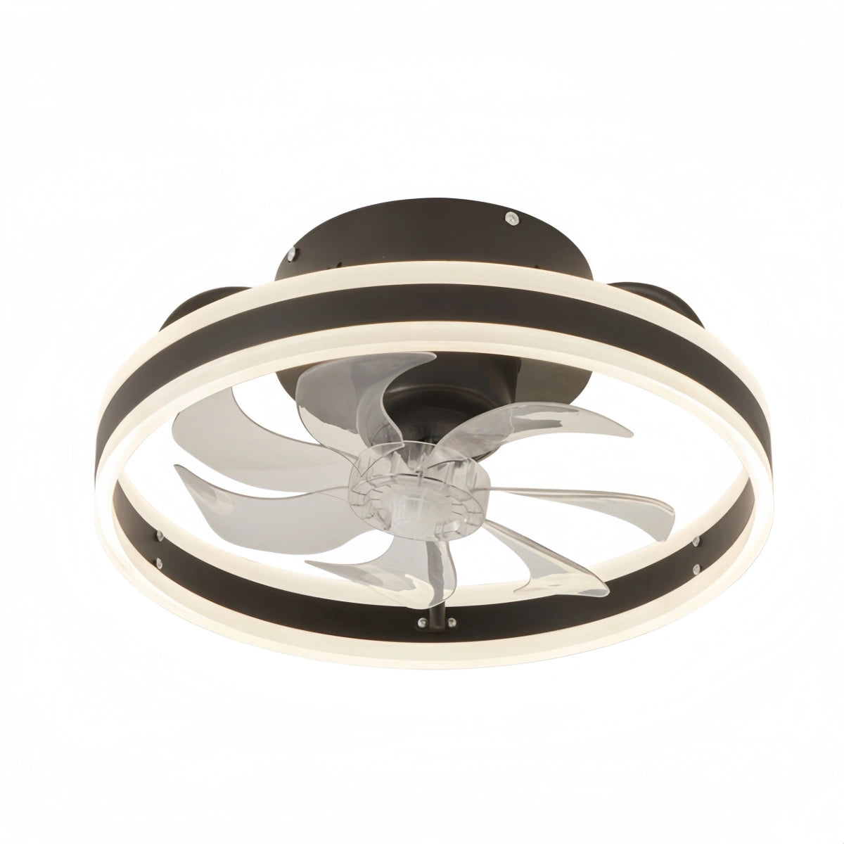 Vivara Modern Semi-Flush Ceiling Fan with Light -- Silent Black & White Iron ABS for Bedroom