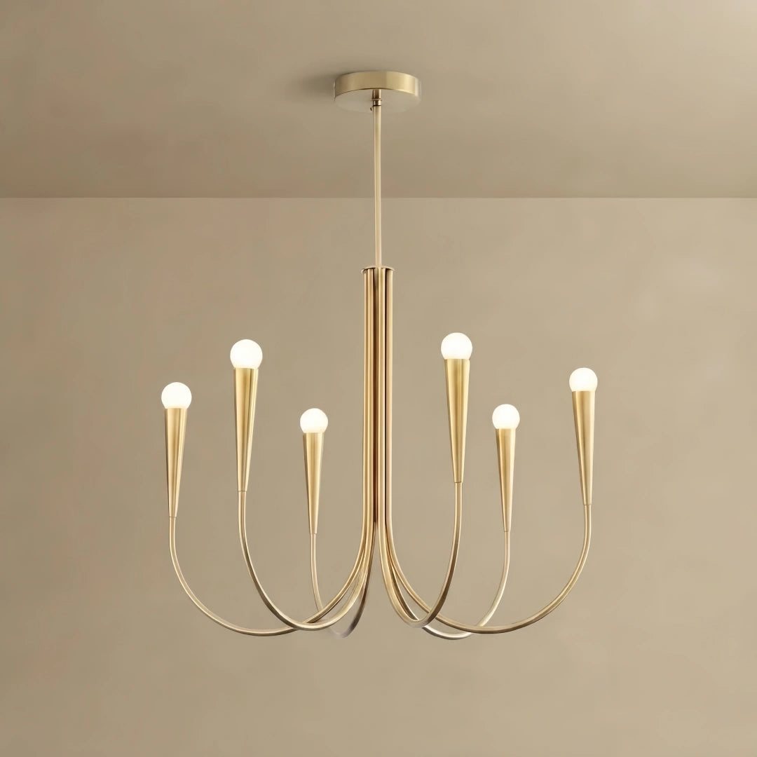 Nebula Minimalist Chandelier – Swoop Arm Globes Gold or Black for Living Room