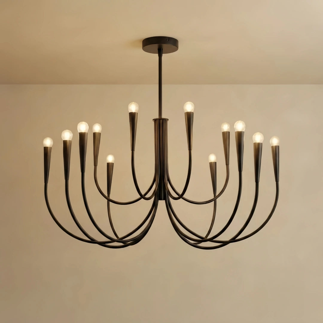 Nebula Minimalist Chandelier – Swoop Arm Globes Black