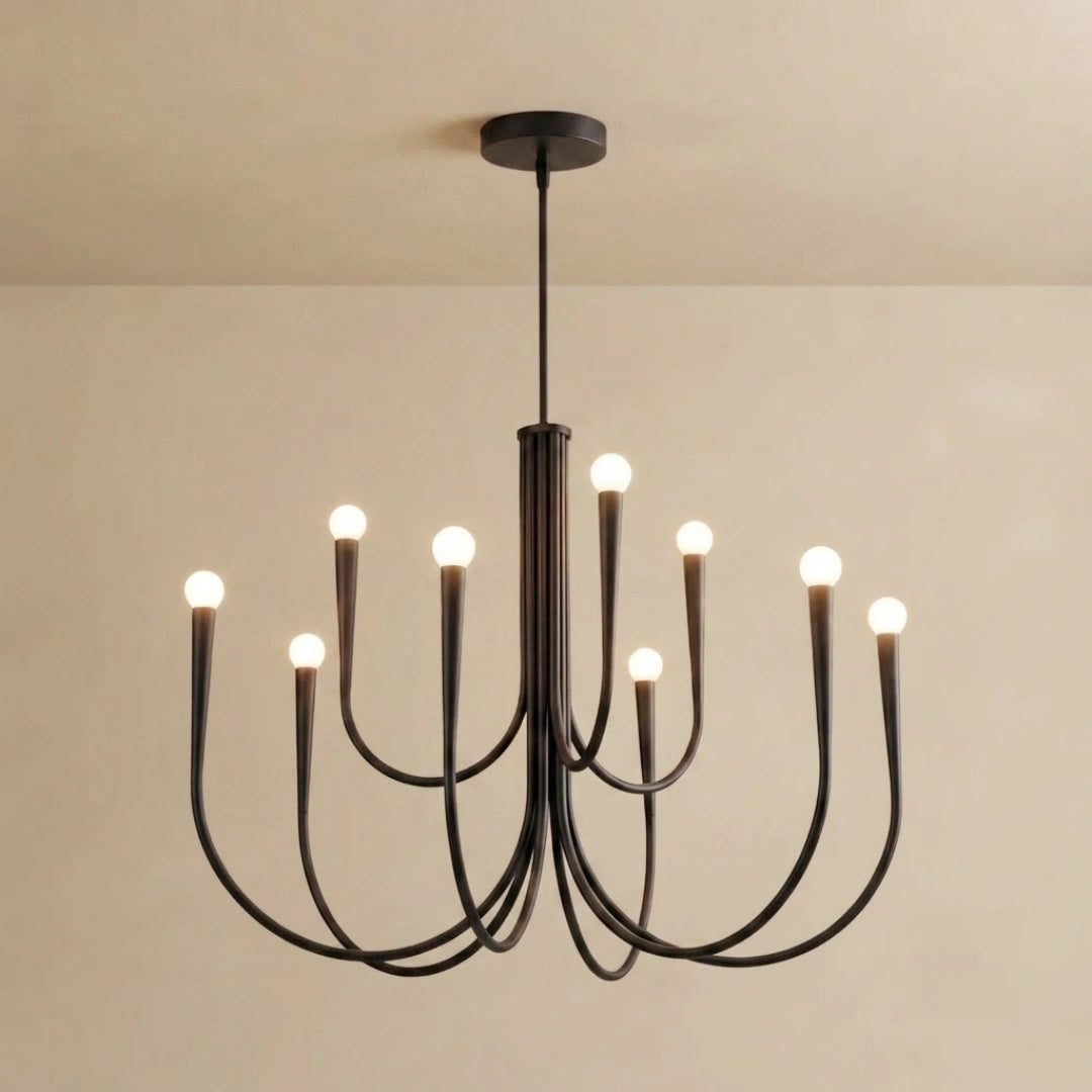 Nebula Minimalist Chandelier – Swoop Arm Globes Gold or Black