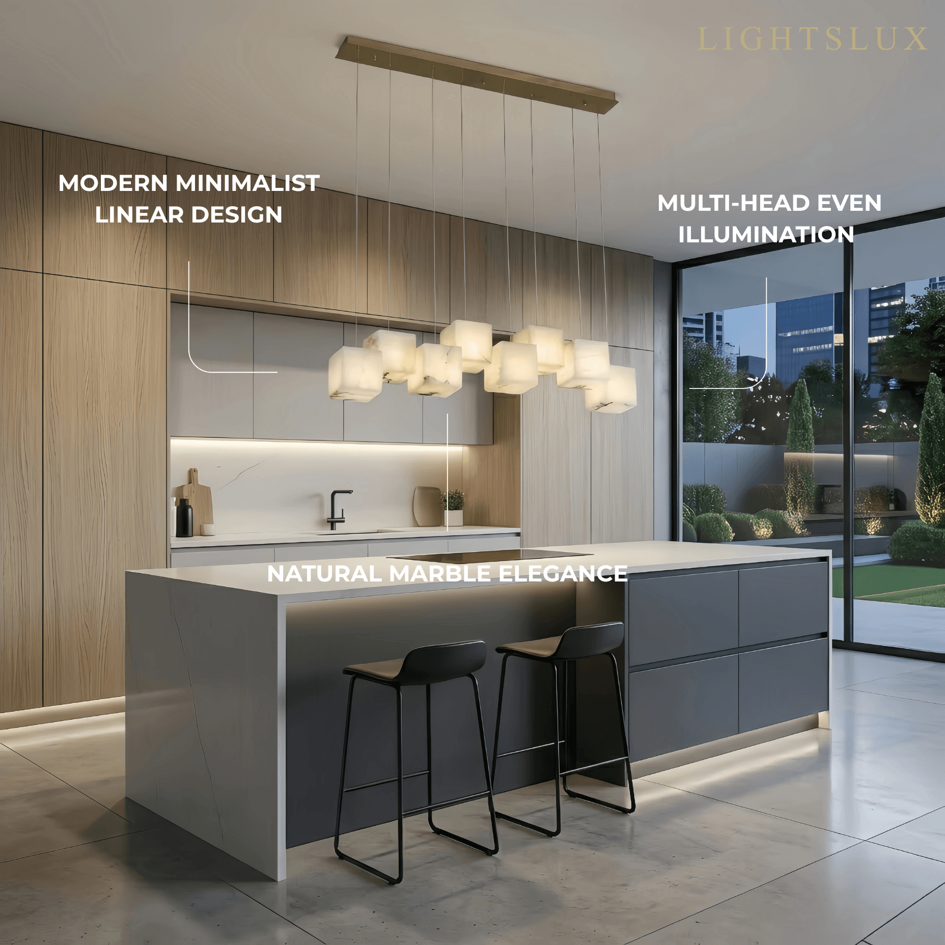 Minimalist Pendant Light — Marble & Stainless Steel White
