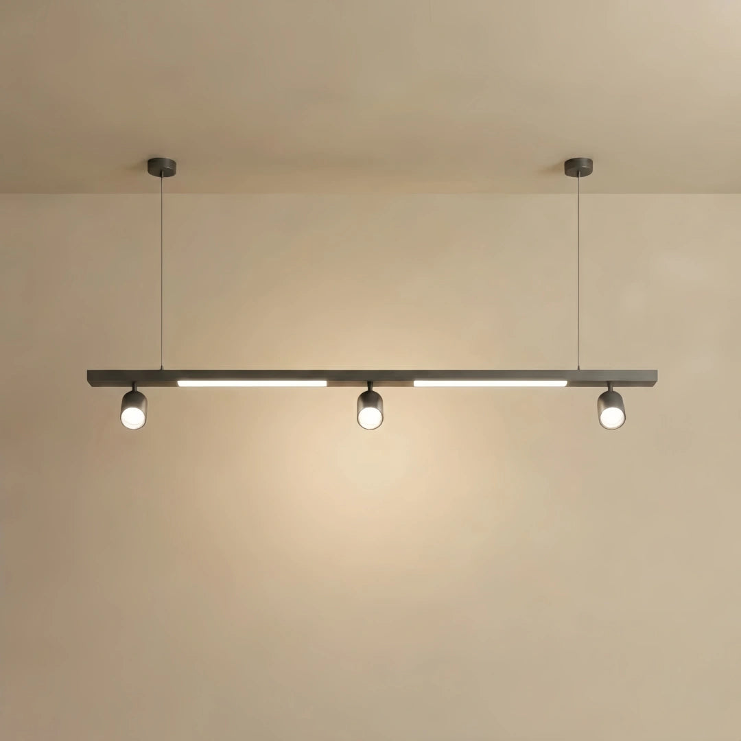 Linear LED Pendant Light – Black Aluminum with Spotlights for Office / Shop