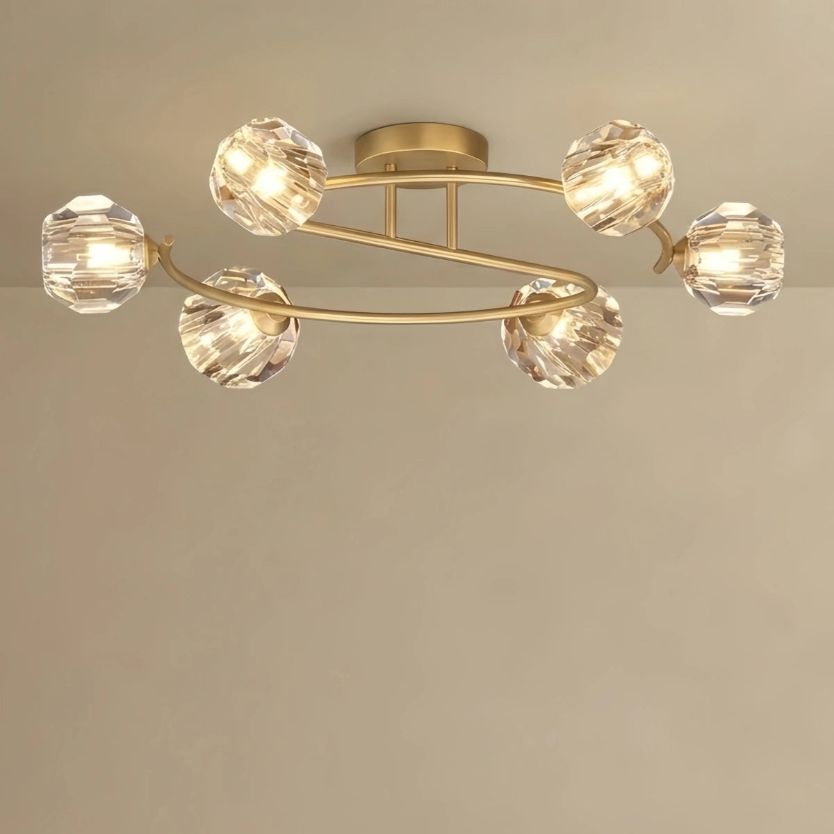 Luxury Semi-Flush Mount Ceiling Light — Brass & Crystal Gold for Living Room