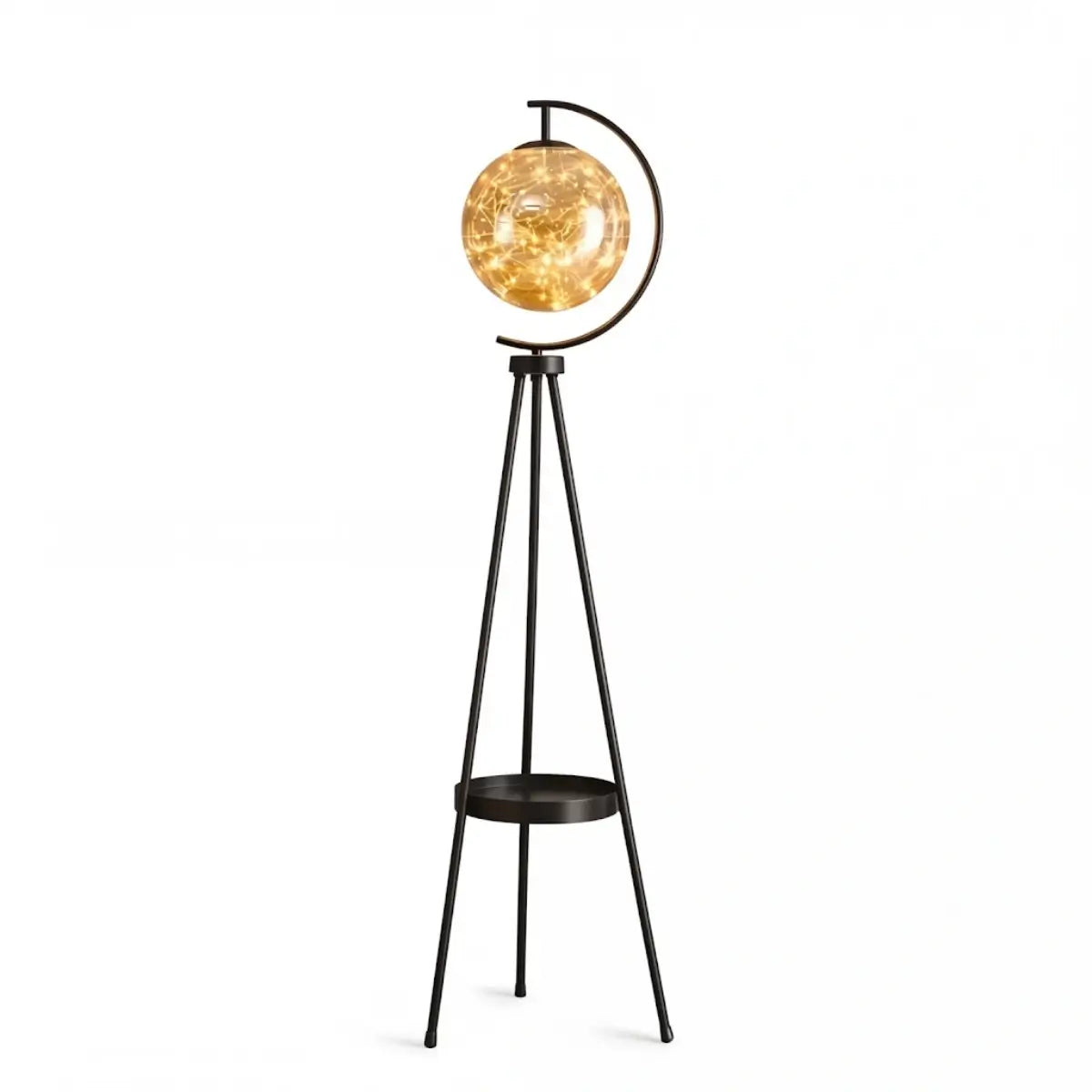 Modern Glass Ball Tripod Floor Lamp with Tray -- Gold or Black