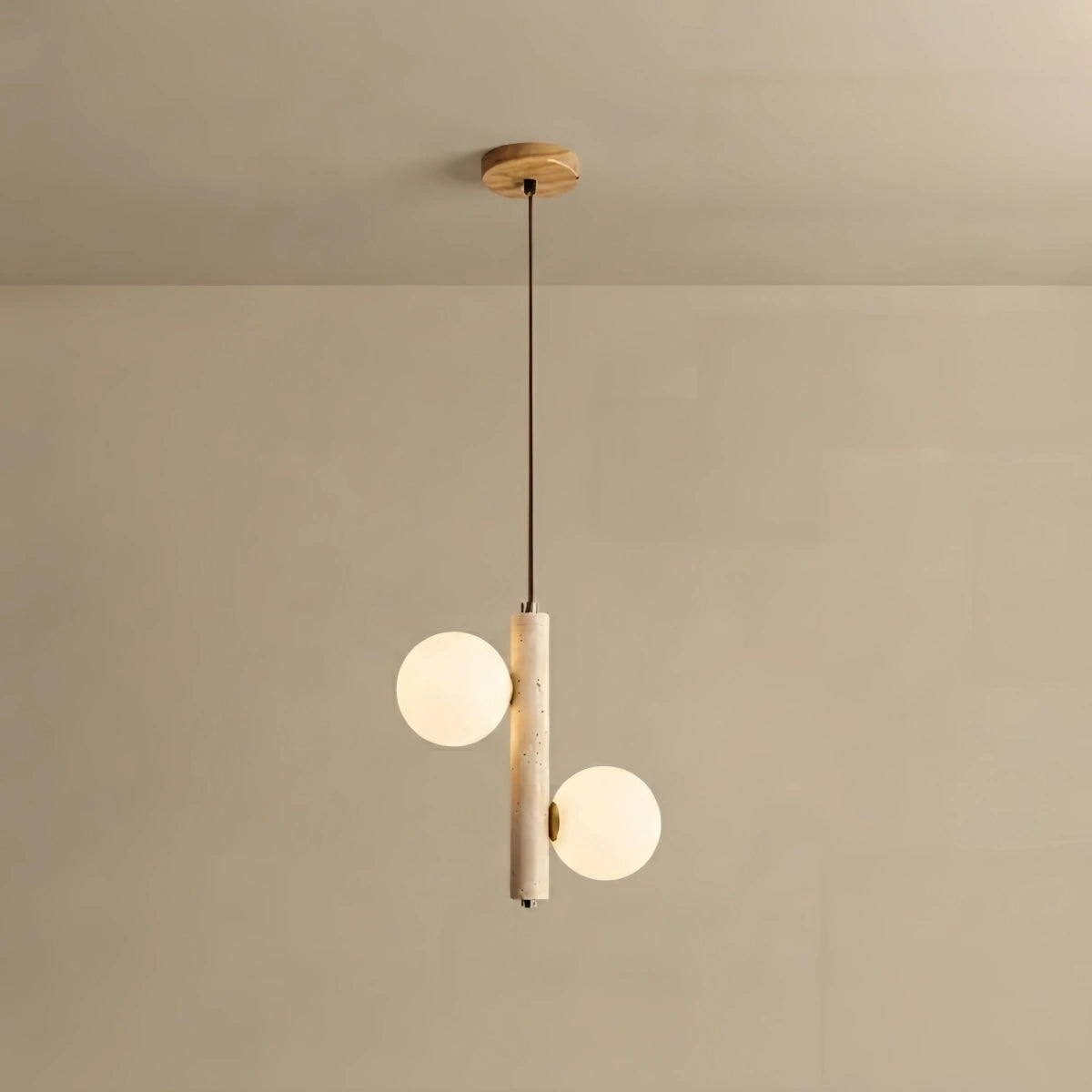 Strata Modern Travertine Pendant Light -- Natural Stone & Wood for Kitchen Dining Room