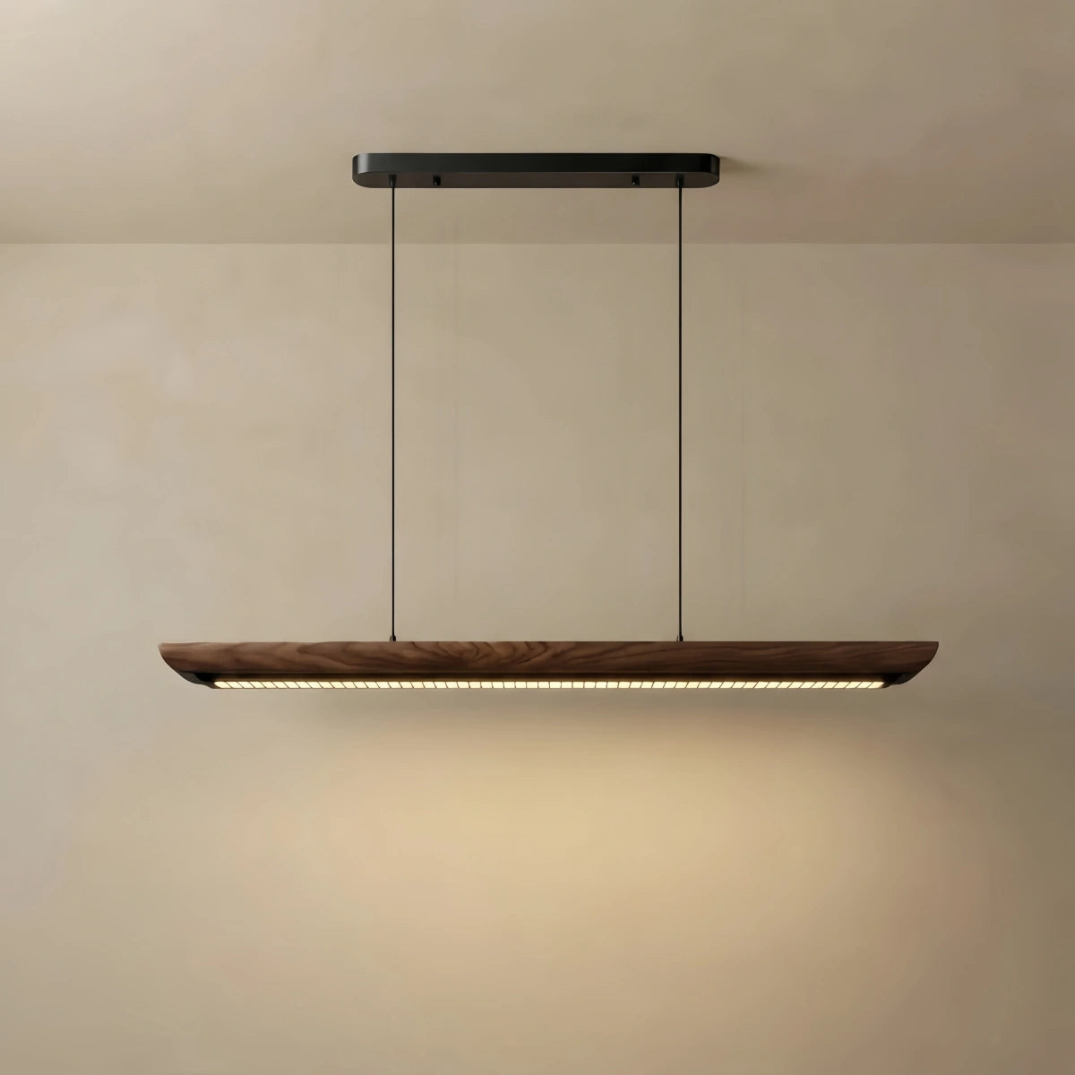 Arcato Modern Linear Pendant Light -- Walnut Wood & Metal for Dining Room Kitchen