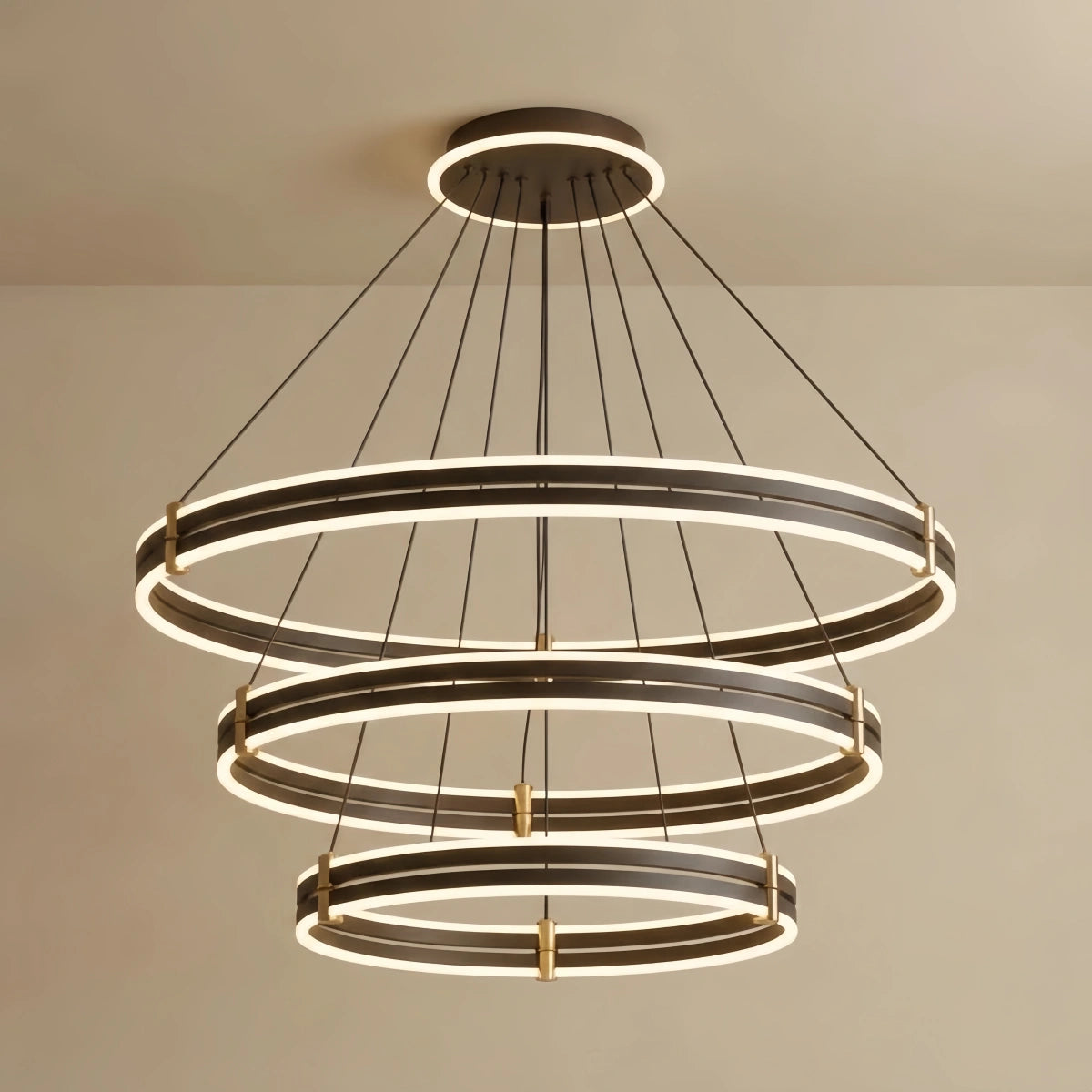 Modern Tiered Circular Chandelier -- Black Metal Rings for Living Room Dining Room