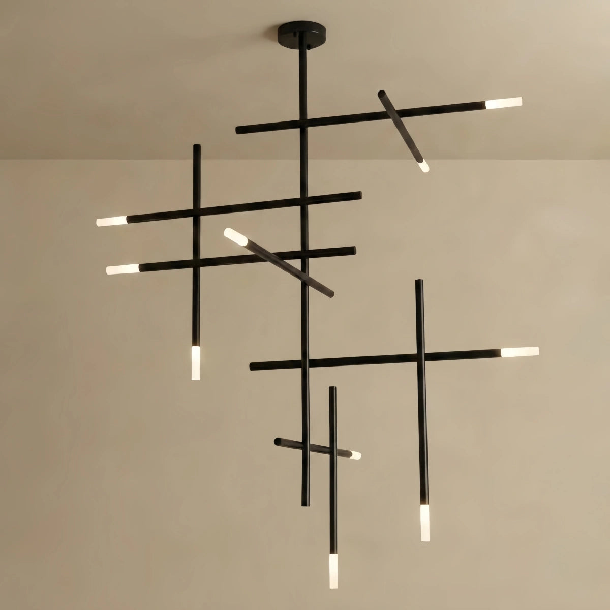 Arcato Modern Stick Chandelier -- Metal Gold or Black for Living Room Dining Room