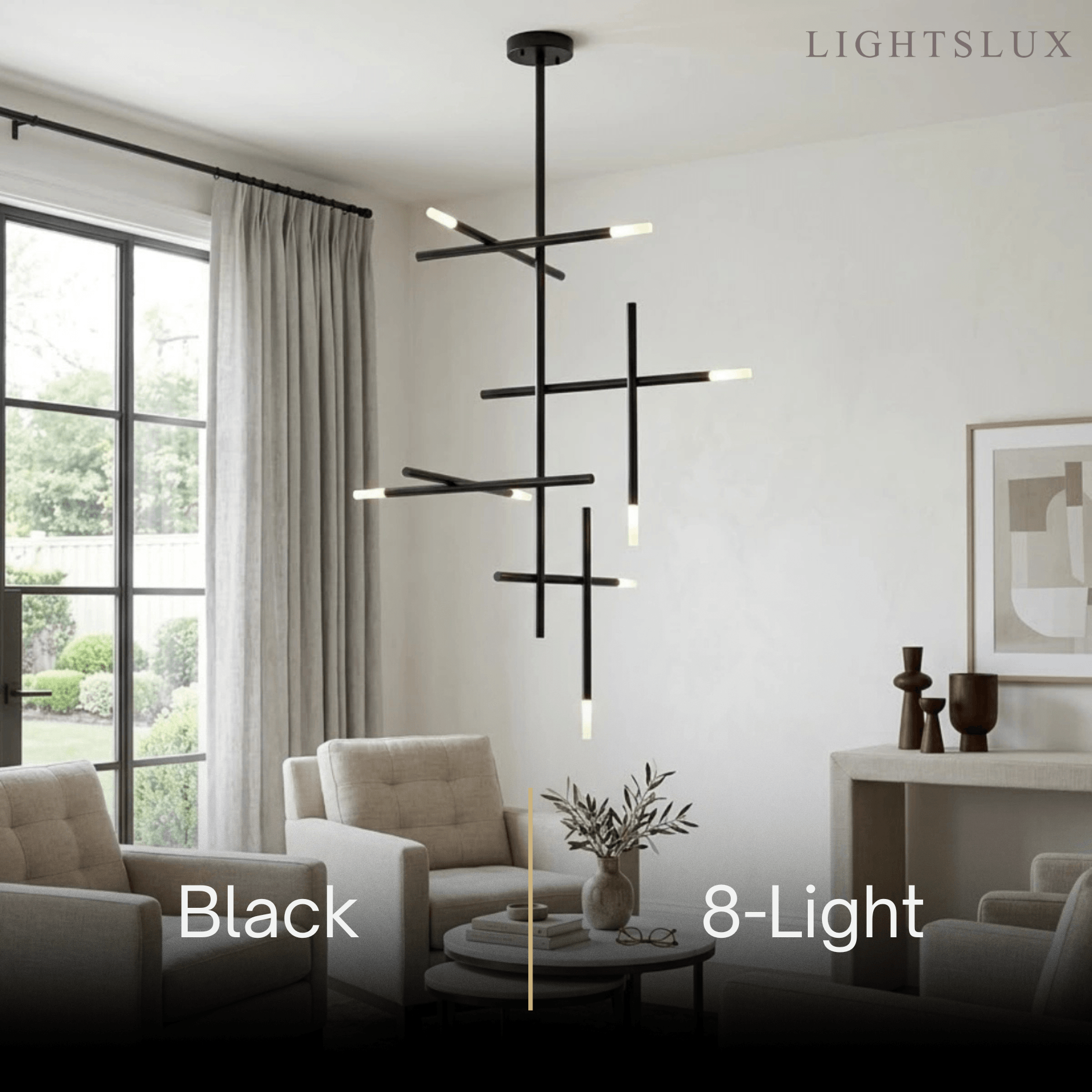 Modern Stick Chandelier -- Metal Gold or Black