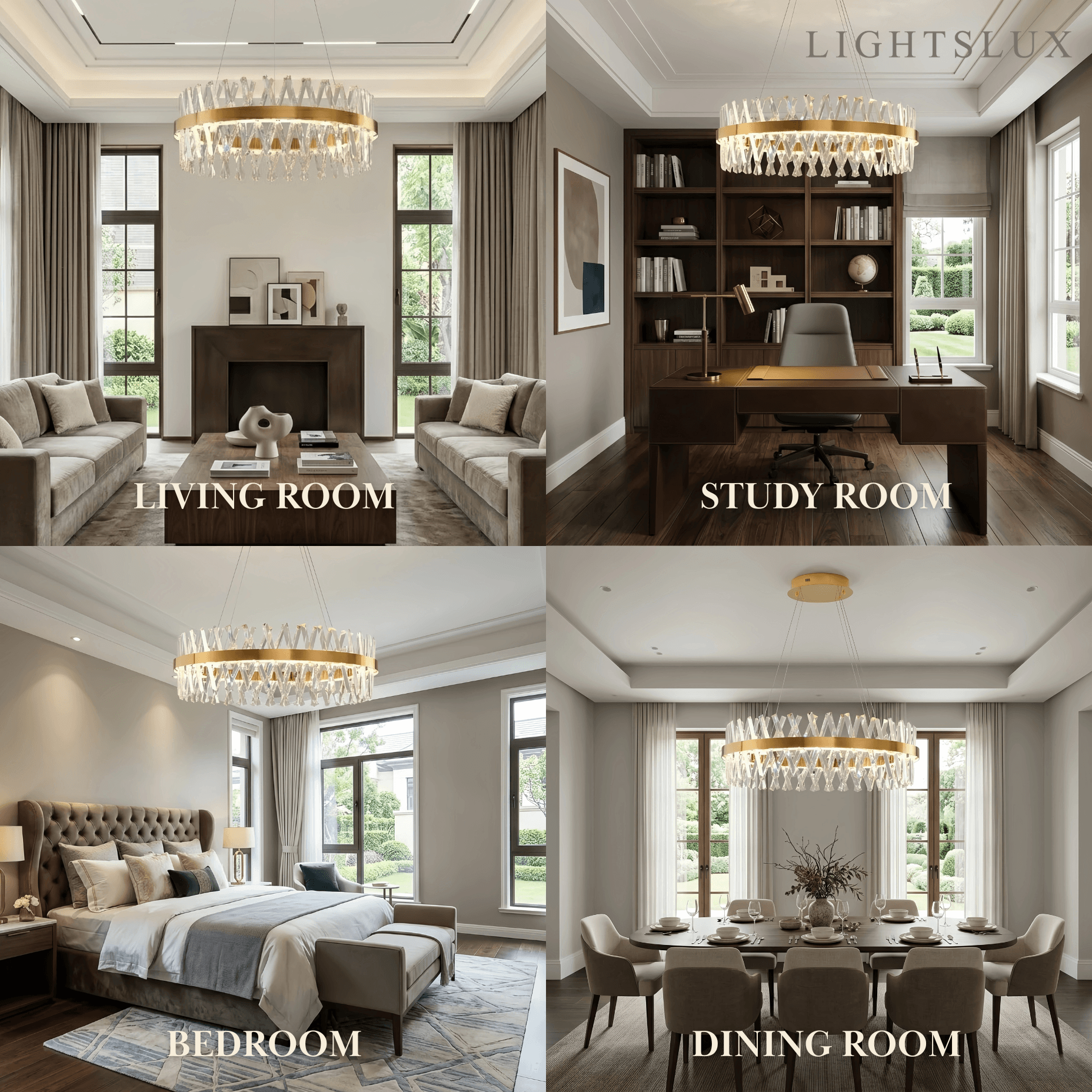 Excelis Crystal Prism Round Chandelier – Gold Metal for Dining Room / Living Room
