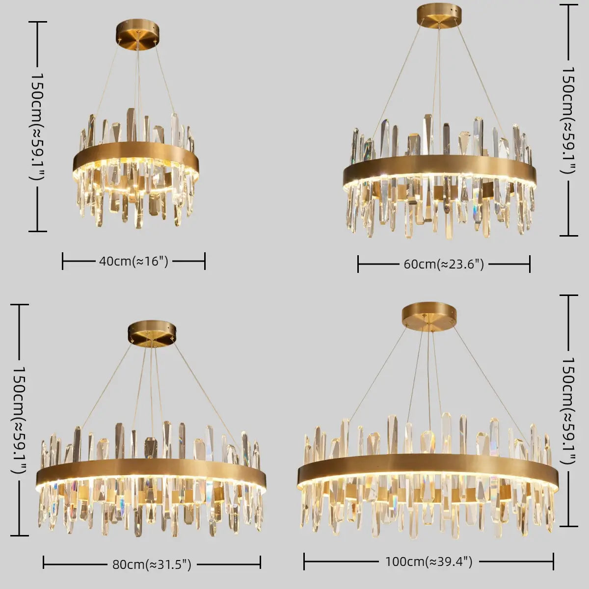 Excelis Luxury Round Crystal Chandelier – Gold Finish for Living Room/Dining Room