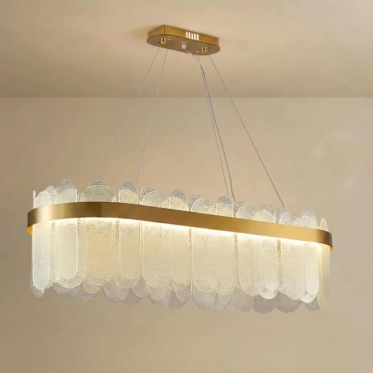 Long Oval Glass Chandelier -- Gold with Smoky Gray/Clear Glass for Dining Room Kitchen
