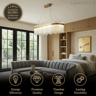 Elegant Long Oval Glass Chandelier -- Gold