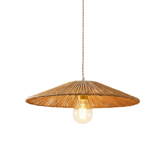 Bamburo Natural Japanese Style Rattan Pendant Light - Brown/Black Hemp Rope for Kitchen, Dining Room &