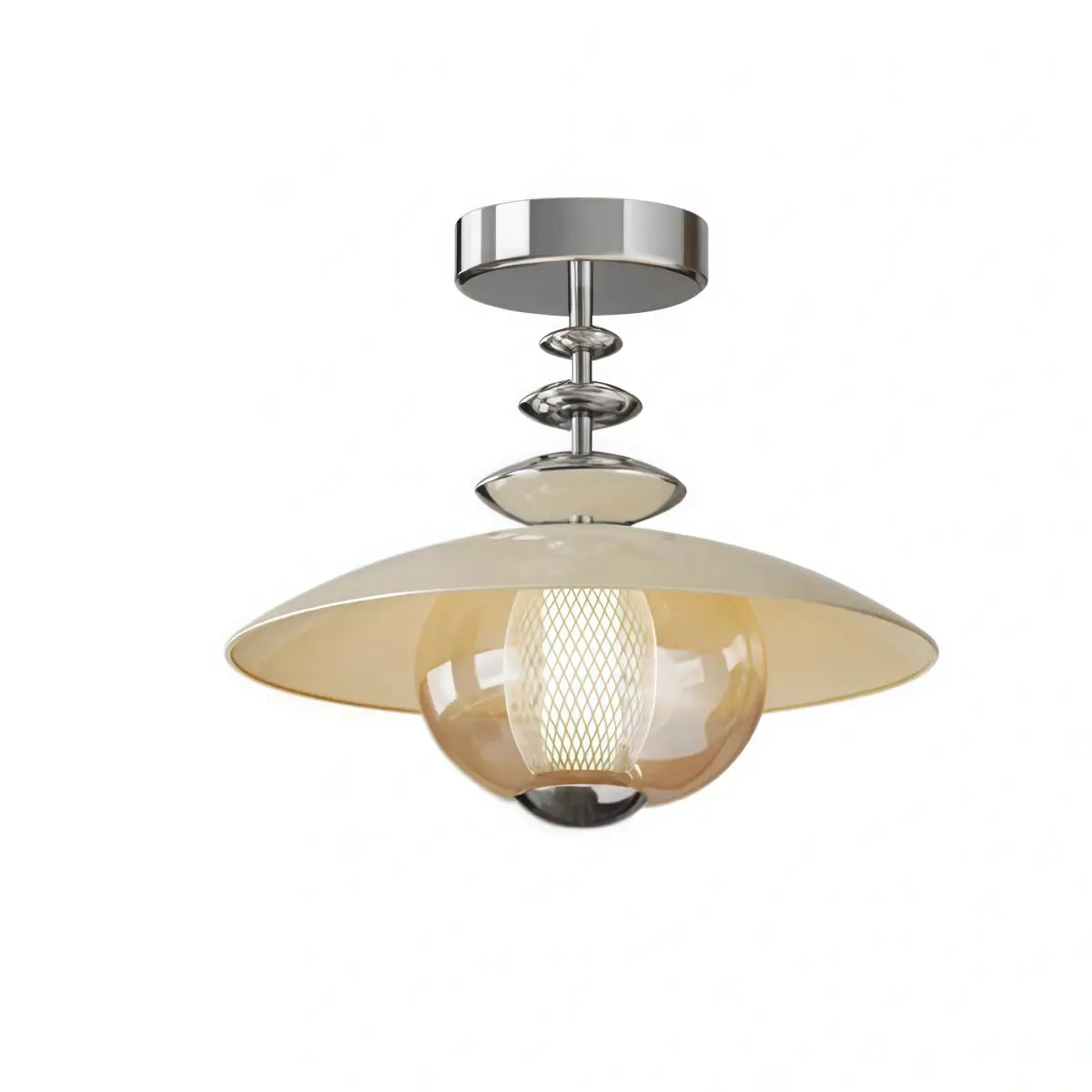 Irondale Vintage French Cream Ceiling Light -- Glass & Iron for Hallway
