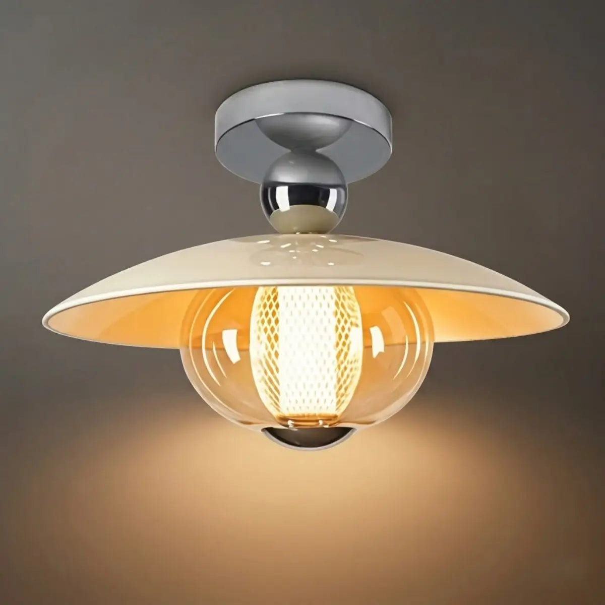 Irondale Vintage French Cream Ceiling Light -- Glass & Iron for Hallway