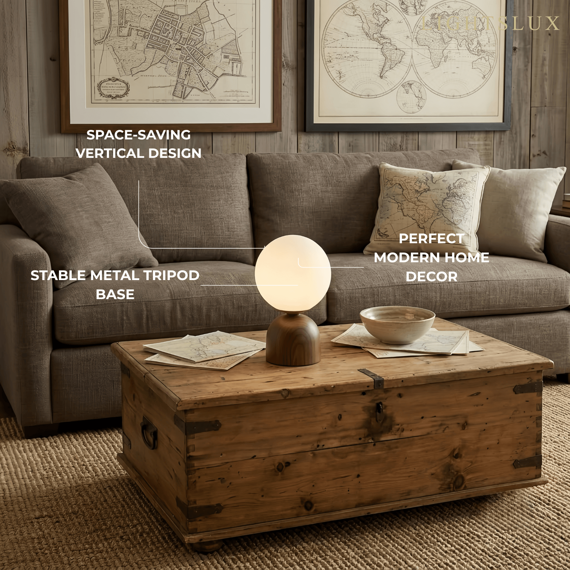 Table Lamp -- Wood & Glass for Living Room & Bedroom