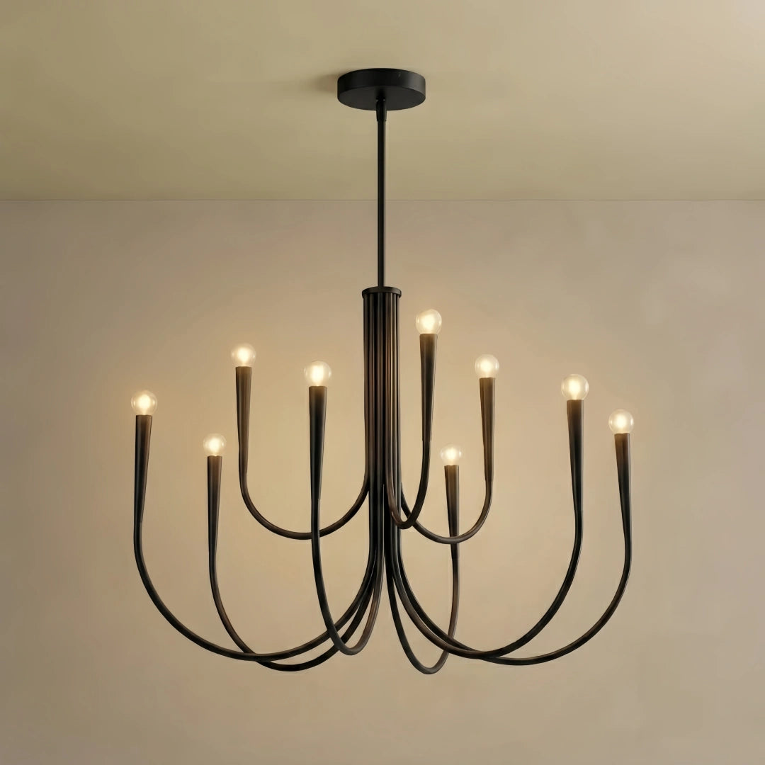 Nebula Minimalist Chandelier – Swoop Arm Globes Black for Living Room / Dining Room