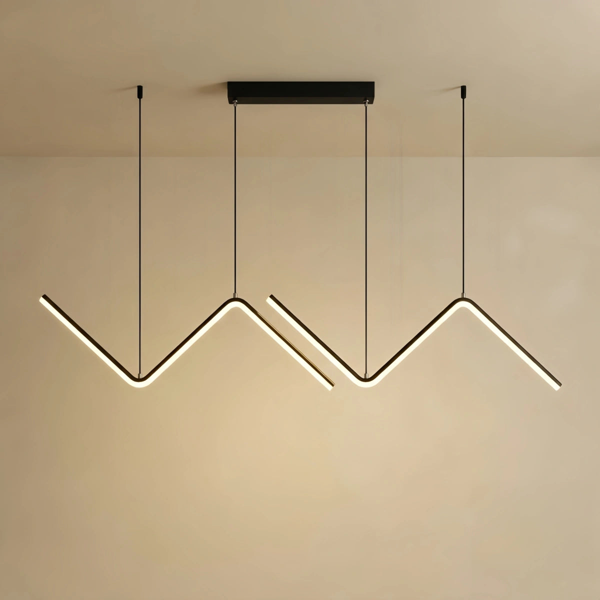 Arcato Minimalist Black/Gold Pendant Light - Wavy Linear Metal Lamp for Dining Room