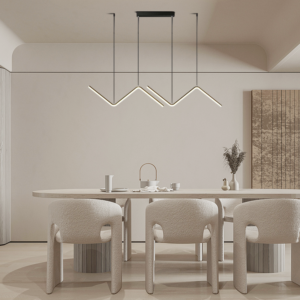 Minimalist Pendant Light - Wavy Linear Metal Lamp for Dining Room