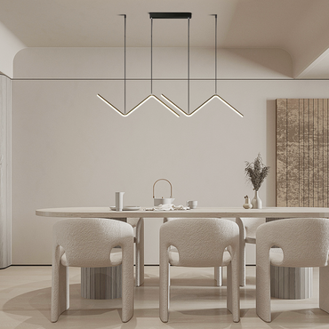 Minimalist Pendant Light - Wavy Linear Metal Lamp for Dining Room