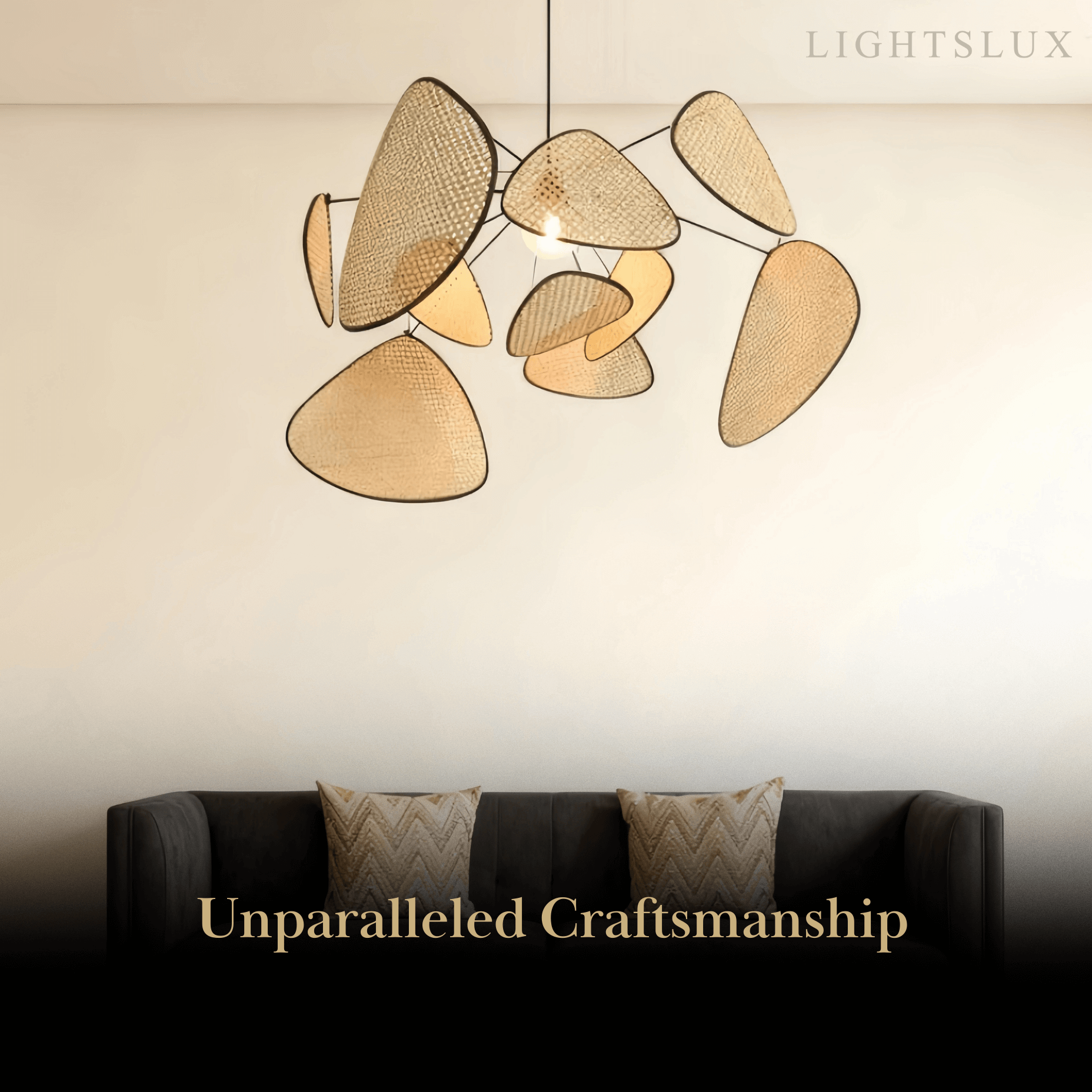 Zenno Art Deco Designer Rattan Chandelier