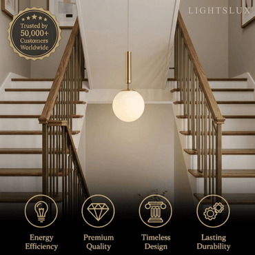 Modern Gold Pendant Light – Globular Glass/Metal Fixture
