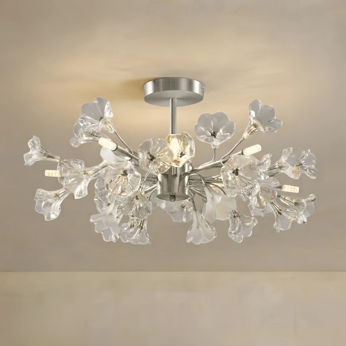 Velora Modern Branch Chandelier – Silver Copper Glass Flower for Living Room / Bedroom