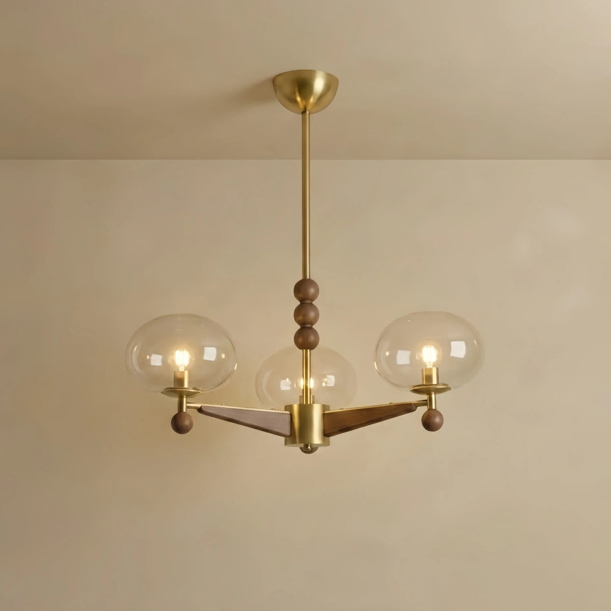 Mid-Century Modern Starburst Chandelier — Brass Walnut Opal Glass for Dining Room