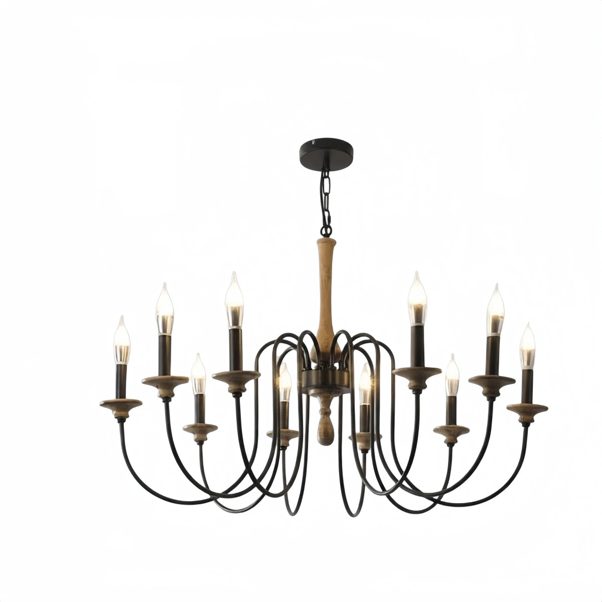 Zenno Rustic Wooden Chandelier with Adjustable LED Lighting for Living Room & Bedroom