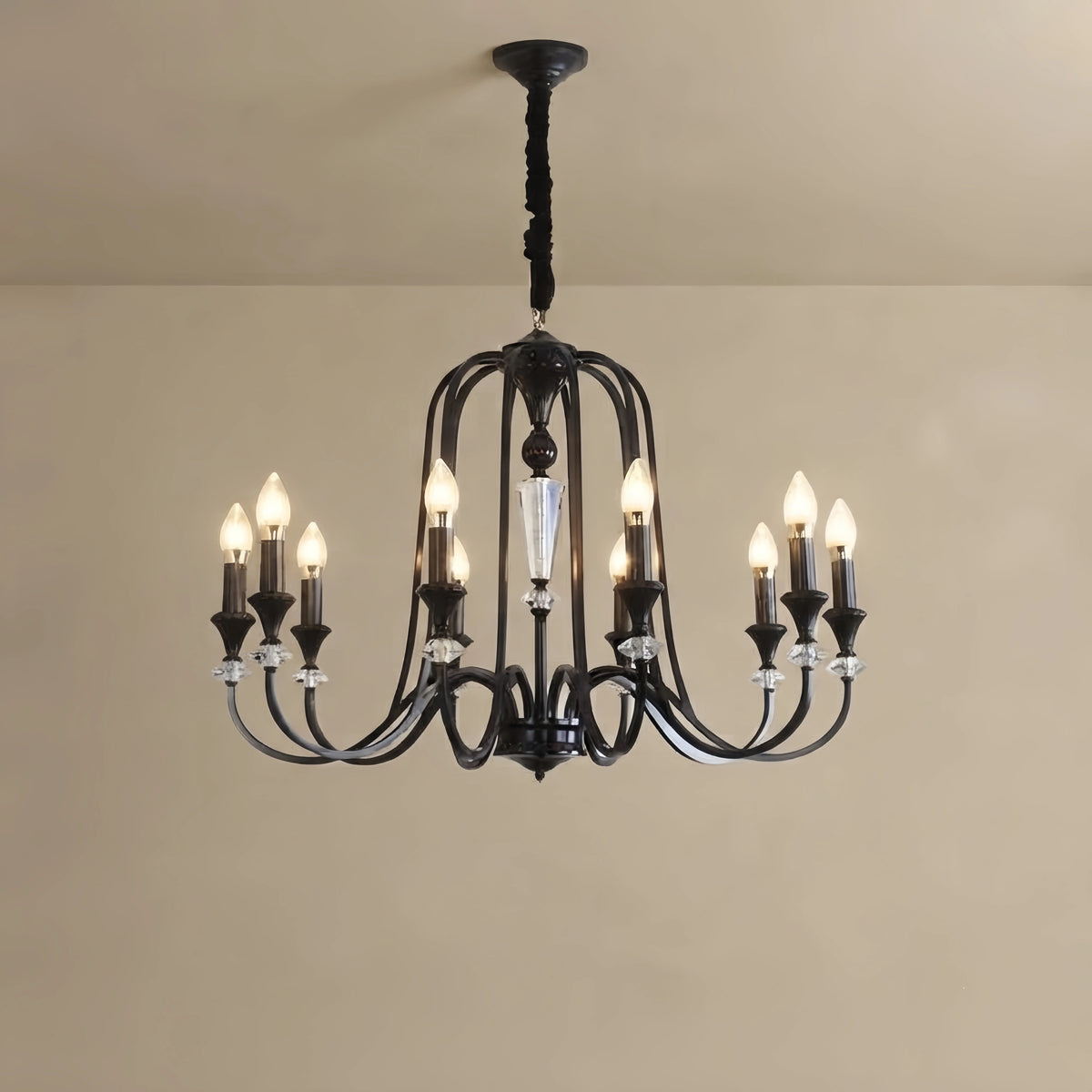 Irondale Vintage Copper Crystal Chandelier, Multi-Light Branch Ceiling Lamp for Dining Room