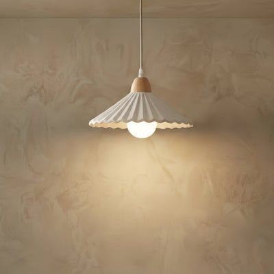 Crema Modern Wood & Ceramic Pendant Light — Brown Conical Shade for Dining Room